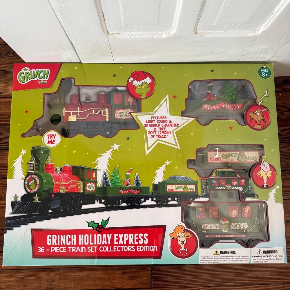 Grinch Dr Seuss Holiday Express 36 pcs Collectors Edition Christmas Train Set
